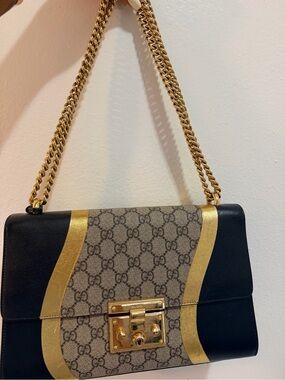 Gucci Black, Brown & Gold GG Canvas Shoulder Bag